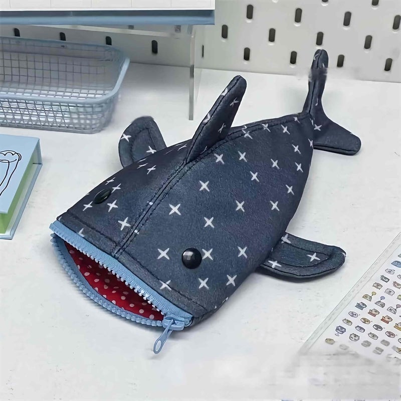 sunaeset Shark Small Pencil Case, Large Capacity Pencil Pouch Coin Purse Zipper Pencil Holder Box Marker Organizer Pen Bag, Cute Pencils Special Office Animal Stationery Supplies Bags For Women - Image 3